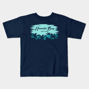 Hanalei Bay Maui, Hawaii Retro Beach Landscape with Palm Trees Kids T-Shirt